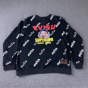 EVISU Superior Osaka Japan All Over Print Crewneck God head Custom Made RARE